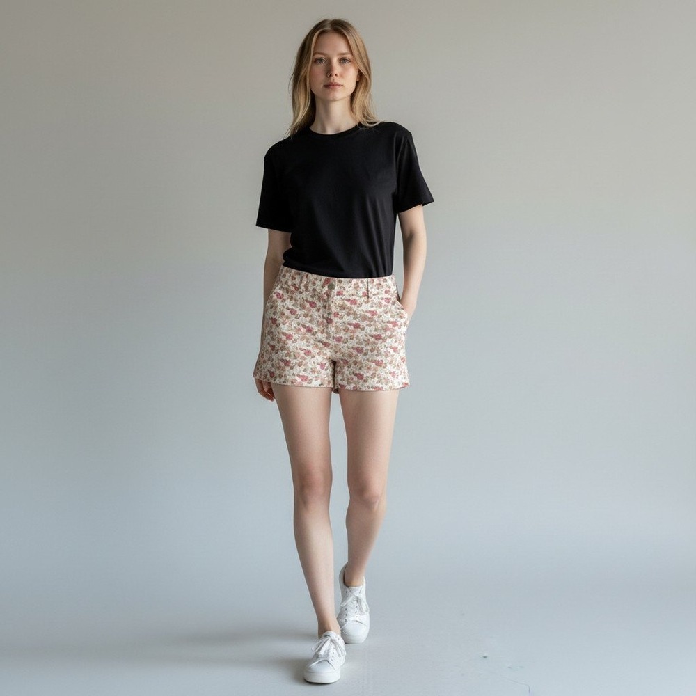 Ann Taylor LOFT Shorts 10 Pink Floral Pique Mid Rise Summer Casual